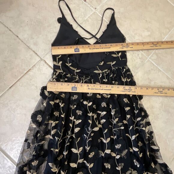 Altar'd State Arabella 3D embroidered Floral Maxi Dress Small BLACK/Gold EUC - Picture 8 of 12